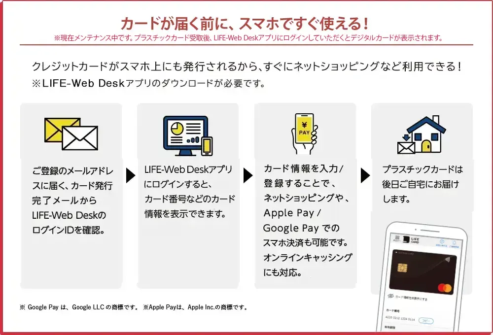 カードが届く前から、スマホで使える