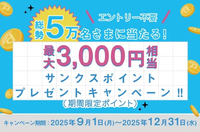 【AOYAMAカード/BLUE ROSE CARD会員さま限定】総勢5万名さまに当たる！最大3,000円相当　サンクスポイントプレゼントキャンペーン！（期間限定ポイント）