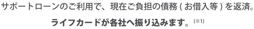サポートローンのご利用で、現在ご負担の債務（お借入等）を返済。 ライフカードが各社へ振込みます。（※1）