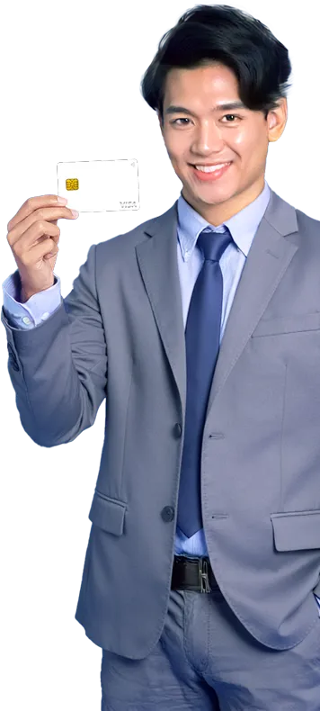 カードを持ったスーツの男性