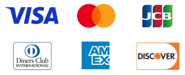 VISA、Mastercard®、JCB、Diners Club INTERNATIONAL、AMEX、DISCOVER