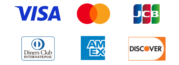 VISA、Mastercard®、JCB、Diners Club INTERNATIONAL、AMEX、DISCOVER