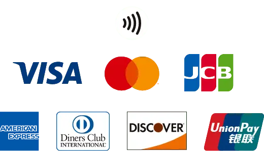 Visa Mastercard JCB American Express Diners Club Discover UnionPay