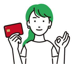 九州プロレスカードで買い物をする人のイラスト