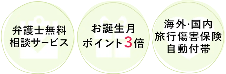 弁護士無料相談サービス　お誕生月ポイント３倍　海外・国内旅行傷害保険自動付帯