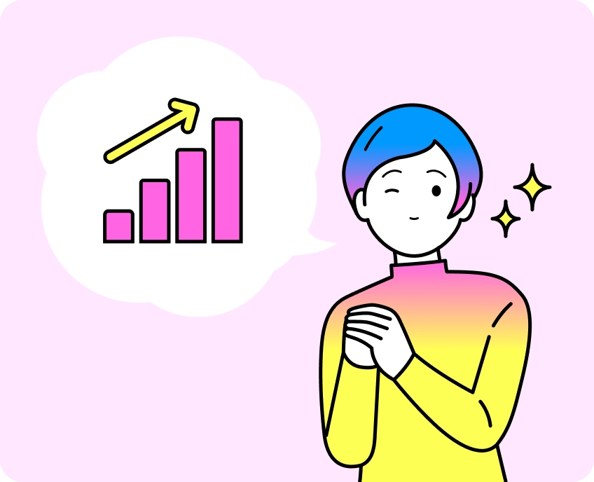 売上アップを喜ぶスタッフのイラスト